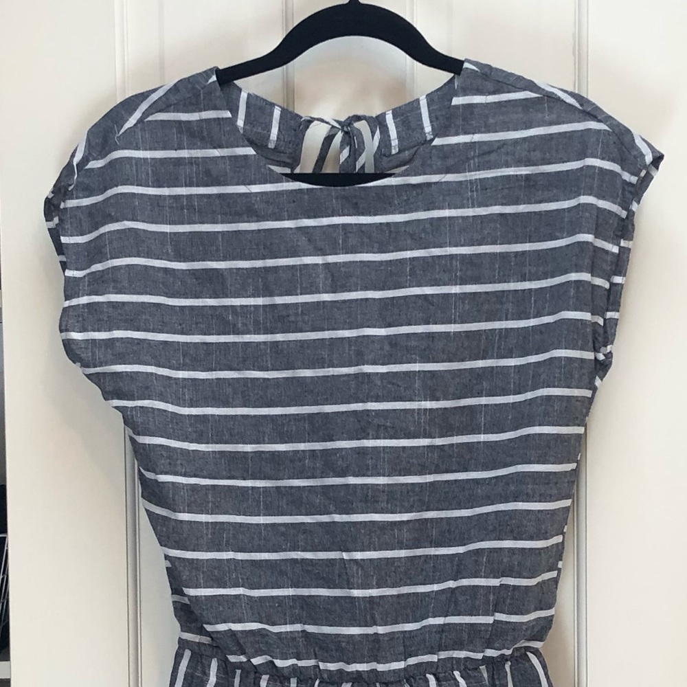 Gray/White Striped Open Back Romper